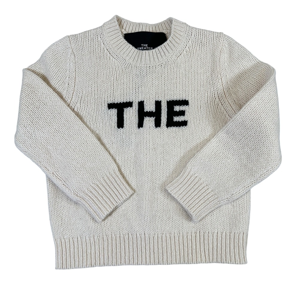 NWT Marc Jacobs The Sweater Cream Ivory Intarsia Knit Crewneck Logo Pullover